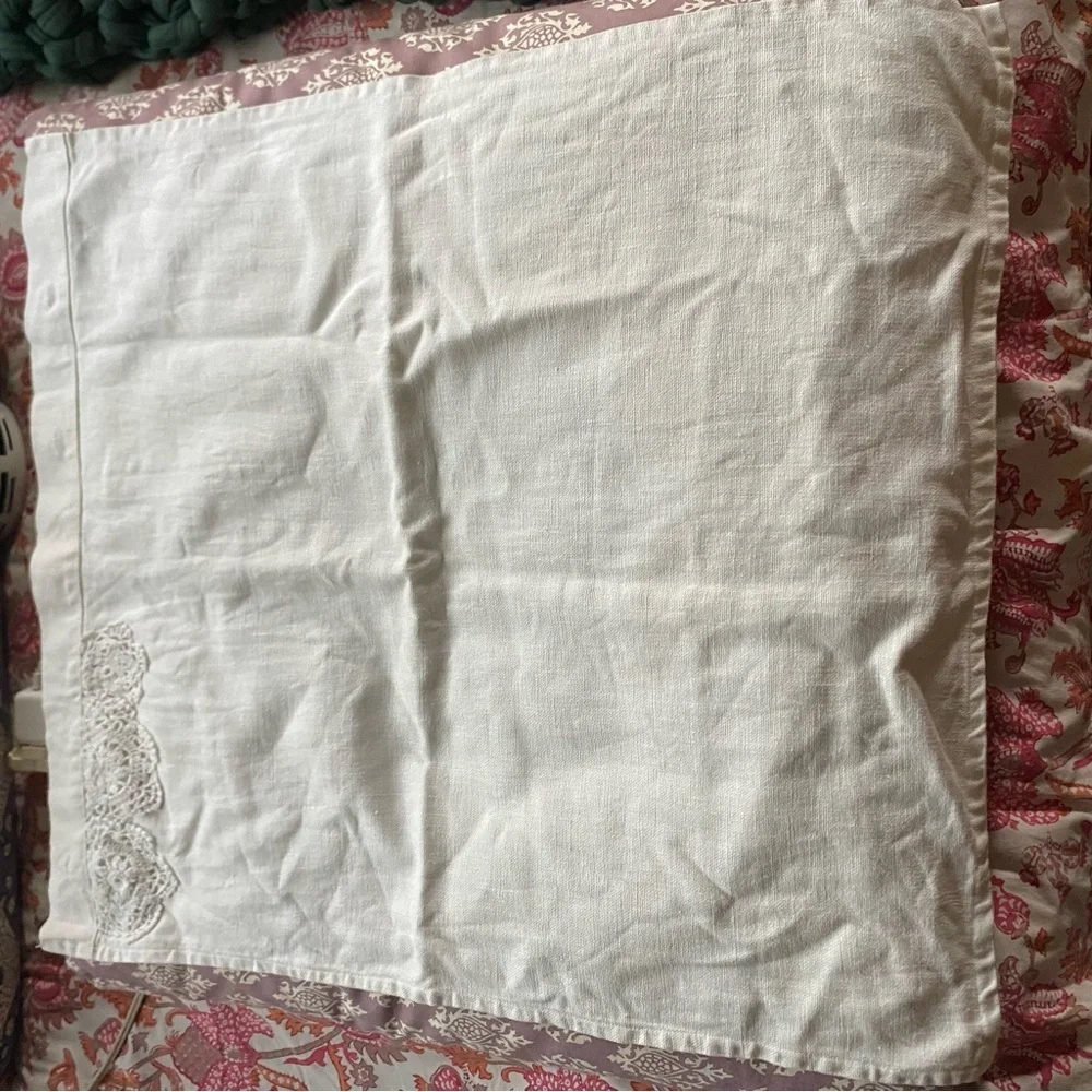 Matteo white linen & Lace Euro Sham  White Lace Trim Pillowcase